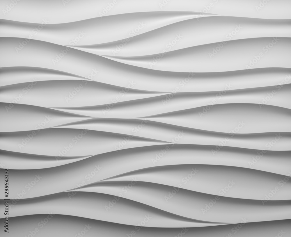 White panel in the form of waves.3d render illustration. Interior wall panel pattern. White seamless texture. - Illustration  - obrazy, fototapety, plakaty 