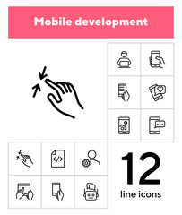 Poster - Mobile development line icon set. Phone, smartphone, gadget using. Business concept. Can be used for topics like information technology, software, app, coding