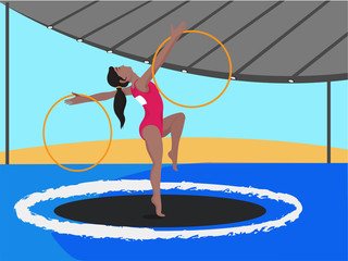 Poster - Young girl doing gymnastics with hoops