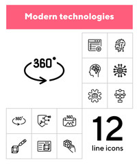 Poster - Modern technologies line icon set. 3D design, 360 degree picture, AI brain. Development concept. Can be used for topics like artificial intelligence, innovation, science