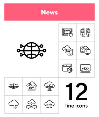 Sticker - New Year celebrations line icon set. Set of line icons on white background. Calendar date, ball, star. Festival concept. Vector illustration can be used for topics like greeting, celebration