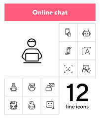 Poster - Online chat line icon set. Algorithm, bot, correspondence. Communication concept. Can be used for topics like information technology, robotic science, machine learning