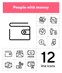 Poster - people with money line icon set. set of line icons on white background. money concept. finance, bank