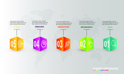 Fototapete - Infographics design template with 5 steps or options, can be used for workflow layout, diagram, annual report, web design, Creative banner, label vector. Info Graph