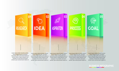 Fototapete - Infographics design template with 5 steps or options, can be used for workflow layout, diagram, annual report, web design, Creative banner, label vector. Info Graph