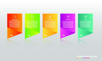 Fototapete - Infographics design template with 5 steps or options, can be used for workflow layout, diagram, annual report, web design, Creative banner, label vector. Info Graph