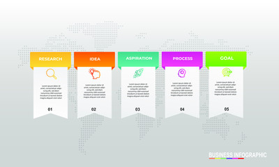 Fototapete - Infographics design template with 5 steps or options, can be used for workflow layout, diagram, annual report, web design, Creative banner, label vector. Info Graph