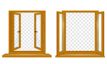 Open Wooden Window With Transparent Glass For Design Vector Illustration