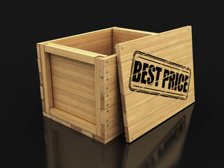 Poster - Wooden crate with Best price. Image with clipping path