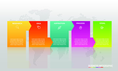 Fototapete - Infographics design template with 5 steps or options, can be used for workflow layout, diagram, annual report, web design, Creative banner, label vector. Info Graph