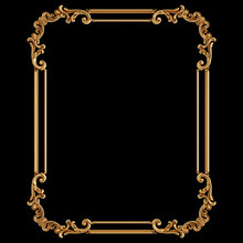 Golden Frame Ornament. Pattern On A Black Background. Luxury Carving Decoration. Isolated