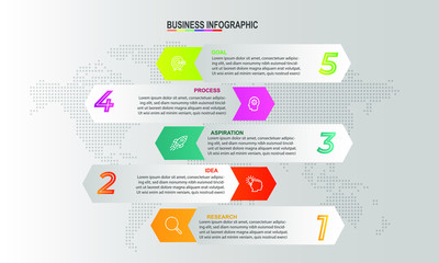 Fototapete - Infographics design template with 5 steps or options, can be used for workflow layout, diagram, annual report, web design, Creative banner, label vector. Info Graph