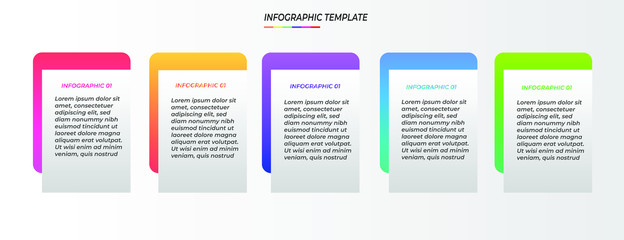 Fototapete - Infographics design template with 5 steps or options, can be used for workflow layout, diagram, annual report, web design, Creative banner, label vector. Info Graph