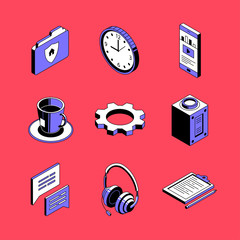 Distance working - colorful vector isometric icons set