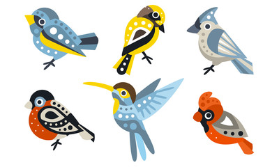 Wall Mural - set of different geometric birds. vector illustration on a white background.