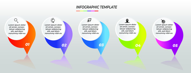 Fototapete - Infographics design template with 5 steps or options, can be used for workflow layout, diagram, annual report, web design, Creative banner, label vector. Info Graph