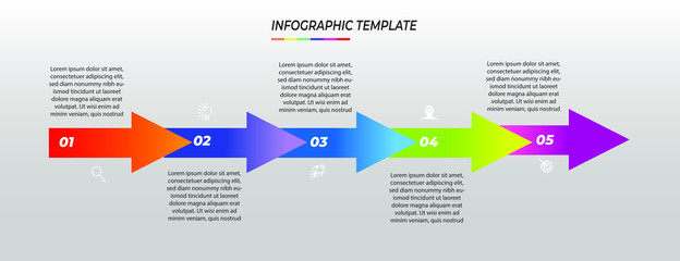 Fototapete - Infographics design template with 5 steps or options, can be used for workflow layout, diagram, annual report, web design, Creative banner, label vector. Info Graph