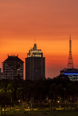  Jakarta cityscape at sunset time