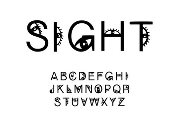 Sight hand drawn vector type font in cartoon comic style