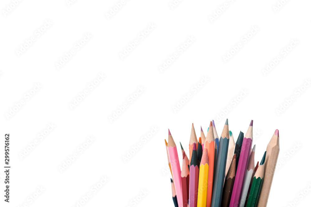 colorful pencils isolated on white with copy space - obrazy, fototapety, plakaty 