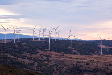 Windmill for electric power production. Landscape with Turbine Green Energy Electricity .