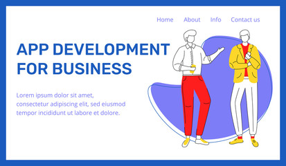 Poster - app development for business landing page vector template. corporate website interface idea with fla