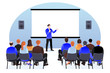 People at the seminar, presentation, conference. Vector illustration. Business training, coaching and education concept