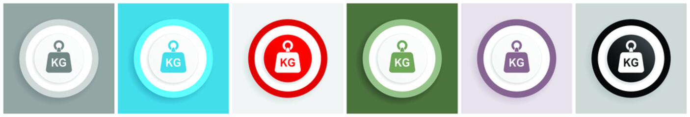 Aufkleber - Weight, kg, kilogram icon set, colorful flat design vector illustrations in 6 options for web design and mobile applications