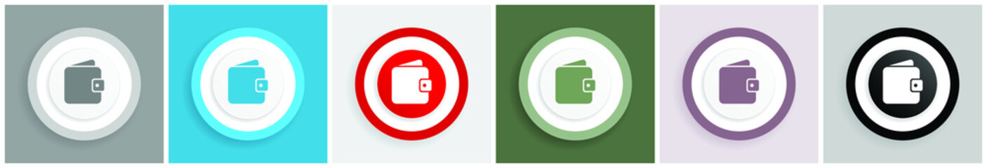 Aufkleber - Purse, wallet icon set, colorful flat design vector illustrations in 6 options for web design and mobile applications