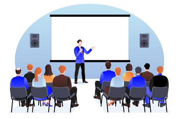people at the seminar, presentation, conference. vector illustration. business training, coaching an