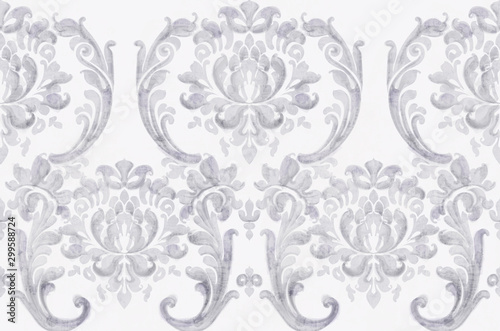 Rococo silver texture pattern Vector. Floral ornament decoration. Victorian e...