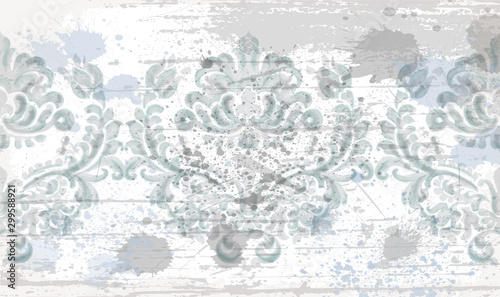 Rococo green texture pattern Vector. Floral ornament decoration. Victorian en...