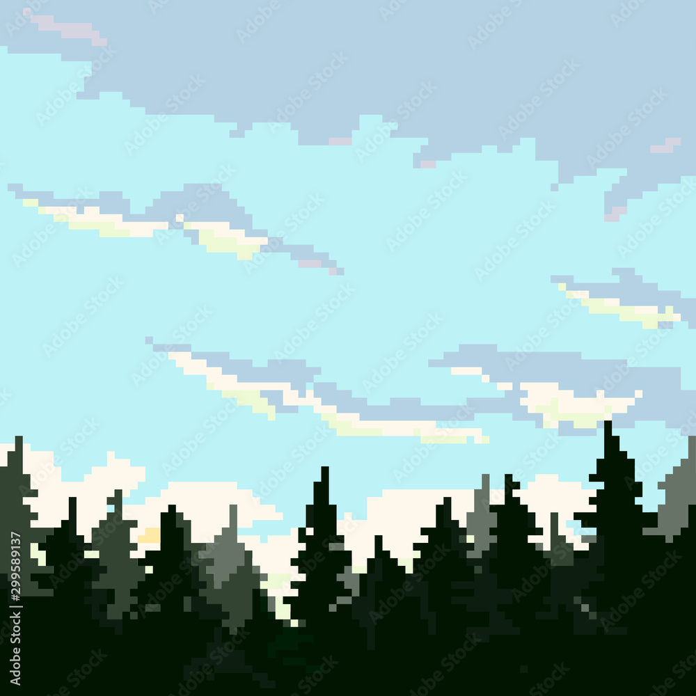 Vector illustration of pine trees. Coniferous forest silhouette ...