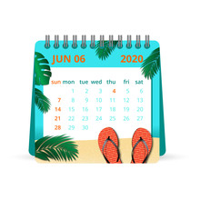 June 2020 Calendar Illustration. One Month Calendar , Week Starts Sunday. Vector