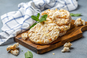 Wall Mural - Puffed rice wholegrain bread with lemon.