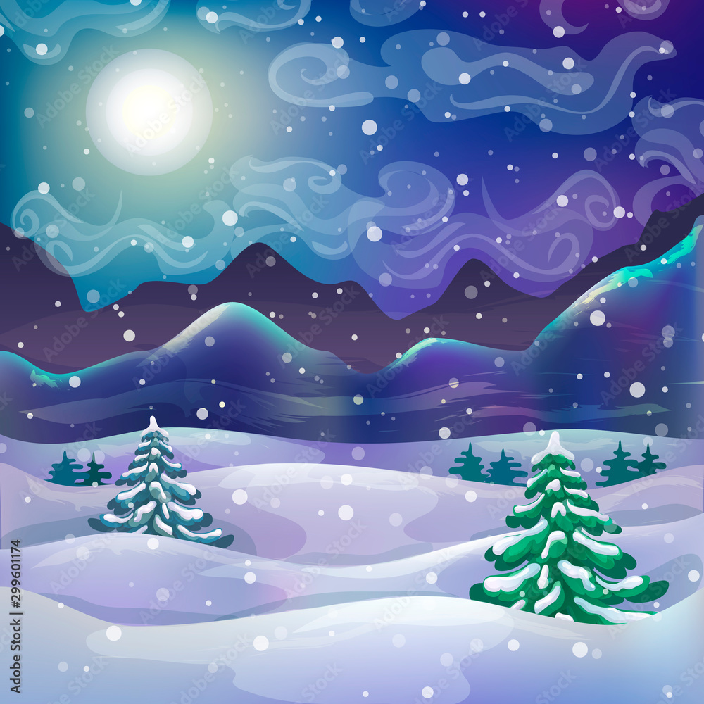 stock-illustration „winter wonderland night background with