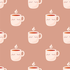 Sticker - Cute cartoon cup of tea pattern