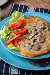 Poster - Crispy fried homemade potato pancakes with mushroom sauce.