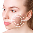 Aiming on the skin with postacne and scarring on woman face.