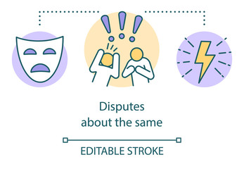 Wall Mural - Disputes about same concept icon. Different opinions, matter of perspective idea thin line illustration. Tragedy mask, arguing people and lightning vector isolated outline drawing. Editable stroke