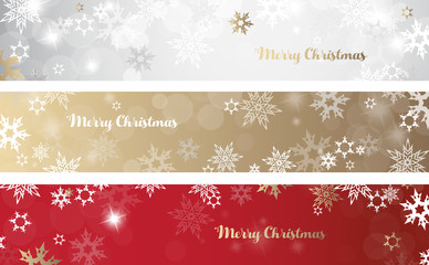 Wall Mural - set of three colorful christmas background banners with snowflakes and simple merry christmas text -