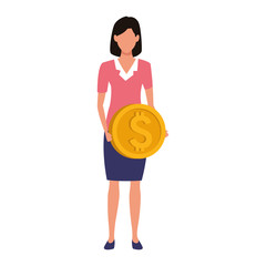 Wall Mural - avatar businesswoman holding a money coin icon
