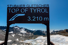 Top Of Tyrol, Information Board At The Summit Of Stubai Glacier Winter Sports Area In The Austrian Alps At An Altitude Of 3210 Meters.