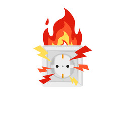Poster - accident, socket on fire in flat style