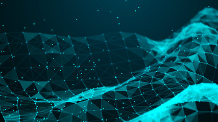 Poster - Abstract polygonal space. Connection dots and lines structure. Digital background. Triangular business wallpaper. 3d