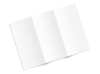 Blank  flyer tri fold mockup front view. Realistic Flyer, booklet   mock up on white background.  Vector illustration.