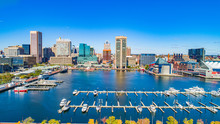 Baltimore, Maryland, USA Inner Harbor Drone Skyline Aerial
