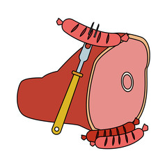 Sticker - sausages and ham leg icon, colorful design