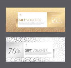 Set of Gift Voucher, Banner. Abstract gold and white background Color. Template, Leaf patterns. For Hotel Resort Spa Beauty Luxury shopping online. End of season. Vector illustration.