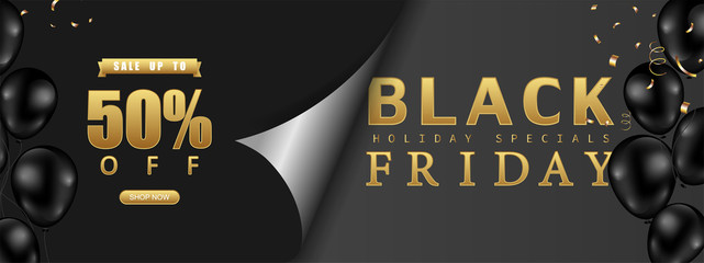 Black Friday Sale promotion, poster or banner with page curl paper concept. Luxury design. Vector illustration.